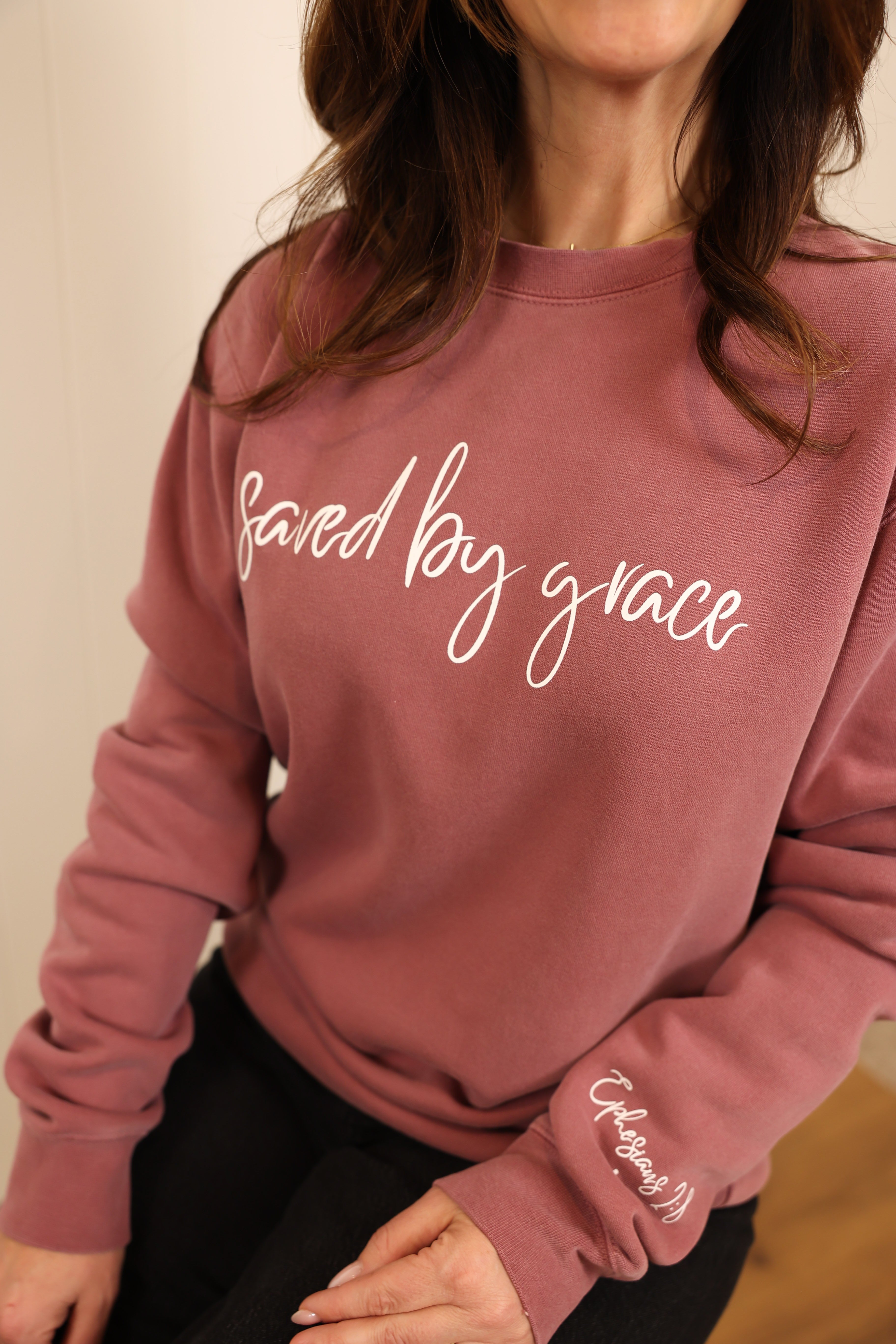 Saved by Grace Crewneck Sweatshirt >> Maroon