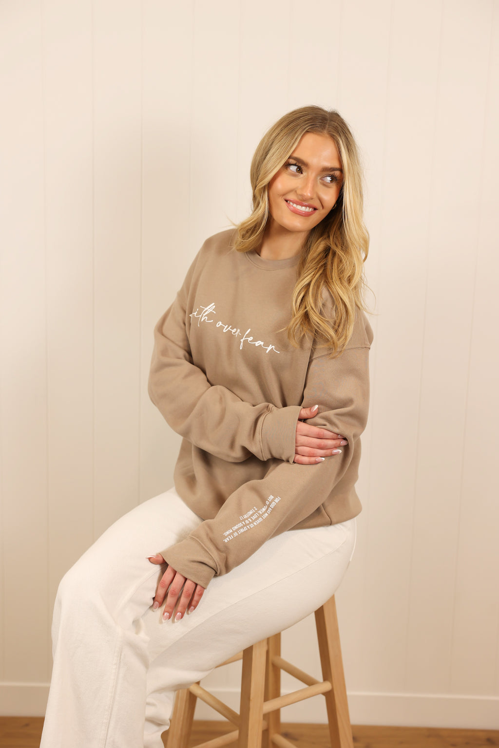Faith Over Fear Crewneck Sweatshirt >> Tan